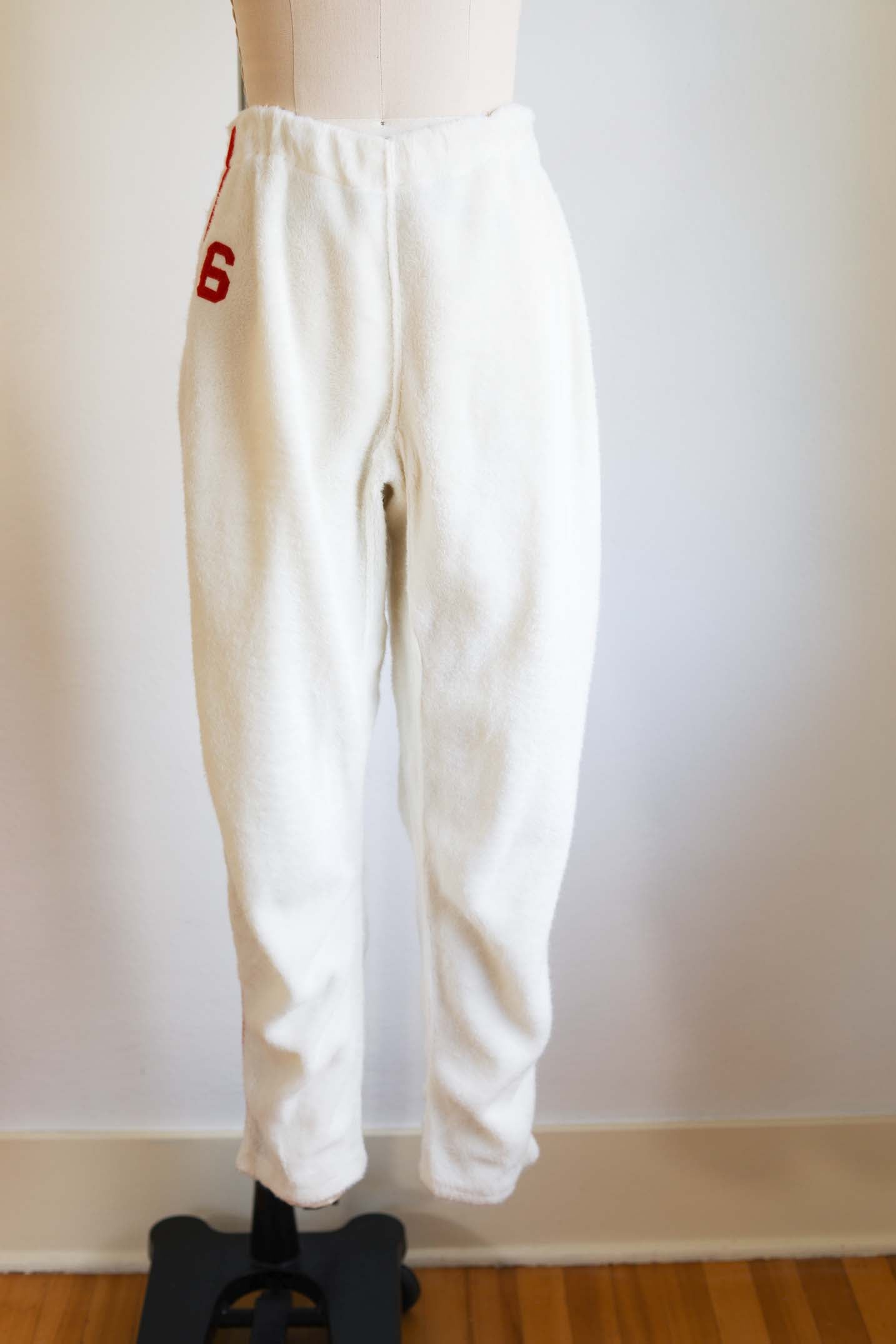 Vintage 1950s Gym Pants - Wilson Sports White FAUX FUR Fleece Sports Basketball Boxing Wrestling Warm Up Ankle Zipper Size S to M