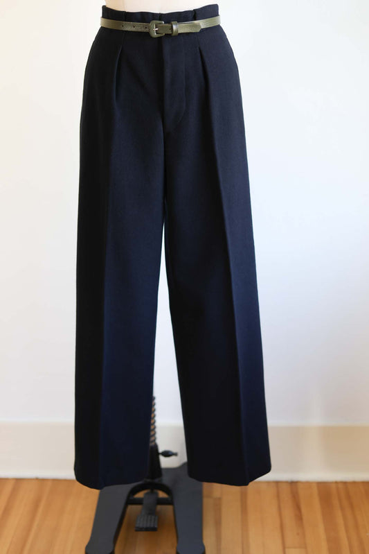 RARE Vintage 1940s - 1950s Swedish Army Trousers - SHARP Navy Blue Pure Wool w Pockets Triple Crown Pants Size M Waist 30"