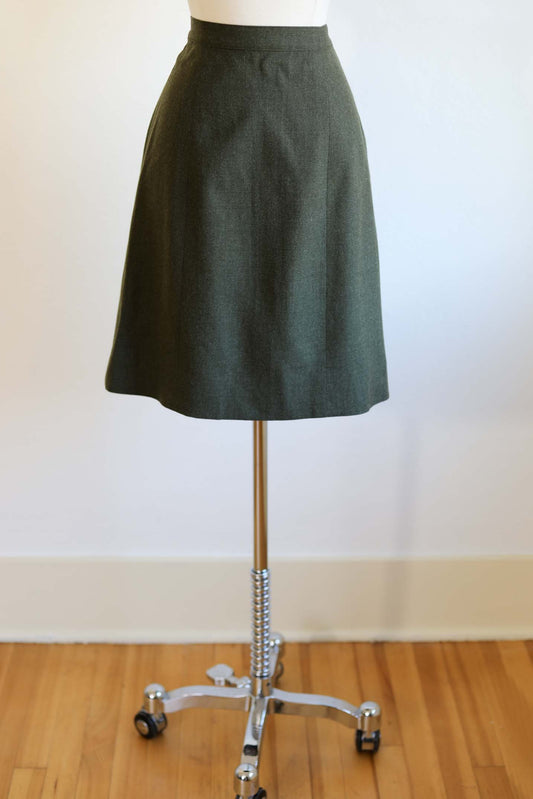 Vintage 1970s US Army Olive Green Wool Skirt - Cute Shorter Cut A-line of Luxe Pure Wool Gabardine - Pick Yours! W26"/27" Size S