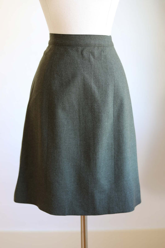 Vintage 1970s US Army Olive Green Wool Skirt - Cute Shorter Cut A-line of Luxe Pure Wool Gabardine - Pick Yours! W26"/27" Size S