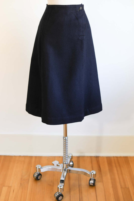 Vintage Early 1950s British Rugged Wool Skirt - Ideal A-line Wool Blue Naval Uniform Skirt Deadstock w Pockets - XS S M - Choose Your Size