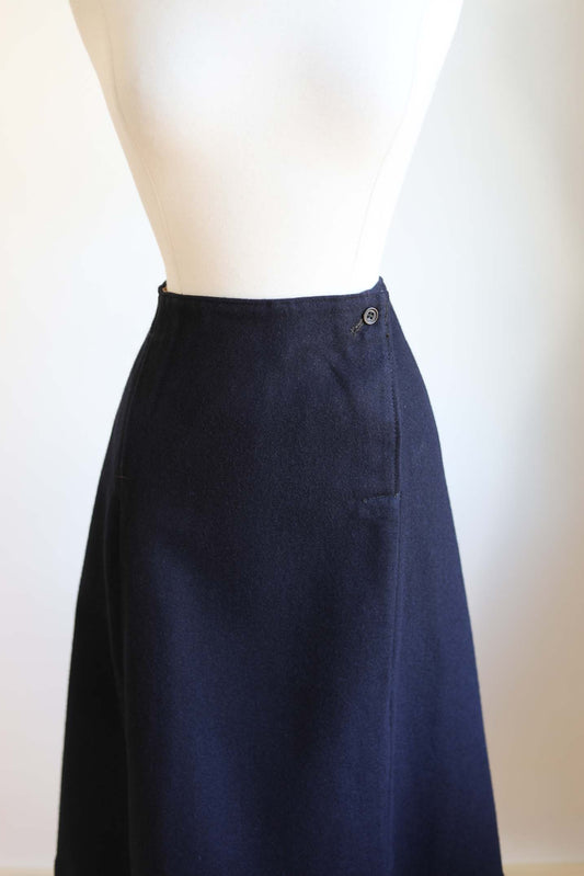 Vintage Early 1950s British Rugged Wool Skirt - Ideal A-line Wool Blue Naval Uniform Skirt Deadstock w Pockets - XS S M - Choose Your Size