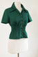 Vintage 1970s Blouse - Cute Pine Green Wasp Waist Cropped Top Size S