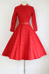 Vintage 1950s Dress - Mysterious Crescent Brocade + Satin Lipstick Red Tea Length Designer Party Dress Size XS to S