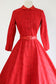 Vintage 1950s Dress - Mysterious Crescent Brocade + Satin Lipstick Red Tea Length Designer Party Dress Size XS to S