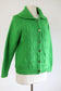 Vintage 1960s Wool Sweater - Apple Green Chunky Knit w Guitar Pick Lucite Buttons Size M to L