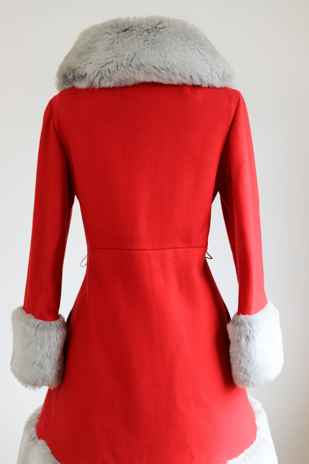 Vintage 1970s Princess Coat - Amazingly Beautiful Mod Crimson Red Wool + Frost Faux Fur Belted Overcoat Size S to M