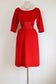 Vintage 1950s Dress - Dreamy Deadstock Designer Red Velvet + Satin Trained Cocktail Party Dress Size S
