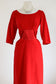 Vintage 1950s Dress - Dreamy Deadstock Designer Red Velvet + Satin Trained Cocktail Party Dress Size S