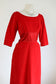 Vintage 1950s Dress - Dreamy Deadstock Designer Red Velvet + Satin Trained Cocktail Party Dress Size S