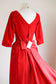 Vintage 1950s Dress - Dreamy Deadstock Designer Red Velvet + Satin Trained Cocktail Party Dress Size S