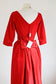 Vintage 1950s Dress - Dreamy Deadstock Designer Red Velvet + Satin Trained Cocktail Party Dress Size S