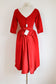 Vintage 1950s Dress - Dreamy Deadstock Designer Red Velvet + Satin Trained Cocktail Party Dress Size S