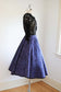 Vintage 1950s Skirt - TWO IN ONE Reversible Quilted Satin Indigo Violet Tea Length Circle Size M