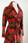 Vintage 1970s Tartan Princess Coat - Rare Red Plaid Belted Wrap Car Coat w Pockets Size S to M
