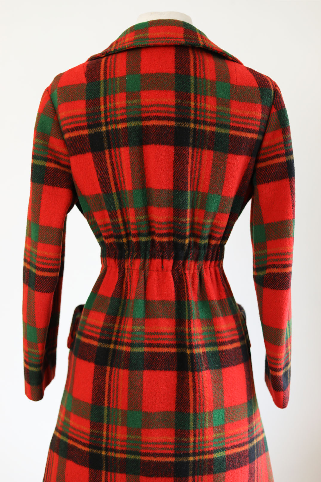 Vintage 1970s Tartan Princess Coat - Rare Red Plaid Belted Wrap Car Coat w Pockets Size S to M