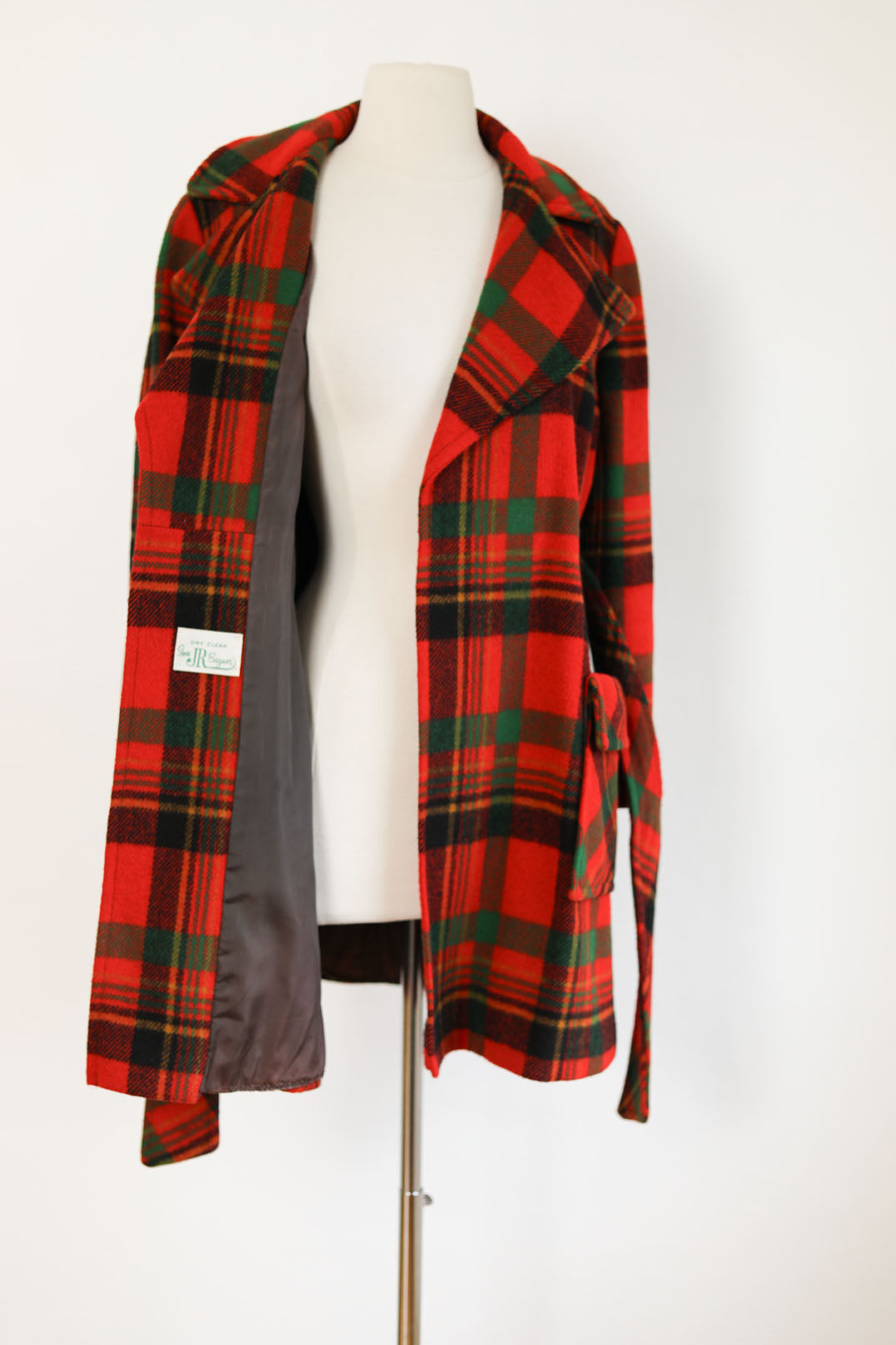 Vintage 1970s Tartan Princess Coat - Rare Red Plaid Belted Wrap Car Coat w Pockets Size S to M