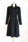 Vintage 1930s to 1940s Princess Coat - SUBLIME Black Goth Crepe Wool w Deco V-Details & Bakelite Buttons Size S - M