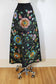 Vintage 1960s Skirt - RARE + INCREDIBLE Black w Pastel Rainbow Embroidered Straw Flowers Maxi of Dreams! Size S - M