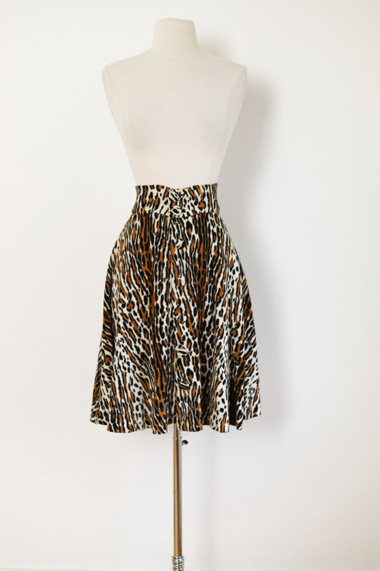Vintage 1960s Leopard Print Mini Skirt - Faux Fur Mod Button-Up Mini Rare Animal Print Size M