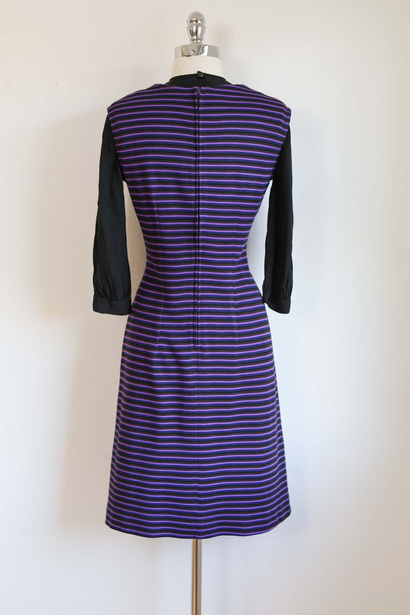 Vintage 1960s Striped Knit Jumper Dress - FAB Black Violet Knitwear Cozy Dress Size M to L