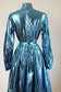 Vintage 1960s Blue Tinsel Lurex Dress - Rare Glittering Glossy Avant-Garde Midcentury Modern Cocktail Party Dress Size S to M