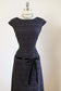 Vintage 1950s Party Dress - EYE SEE YOU Documented 1955 Black Eyelet Cotton Embroidery + Velvet Cocktail Dress Size M - L