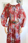 Vintage 1970s Dress - Autumnal Rust + Soft Violet Floral Tie Front Tunic Tent Accordion Pleat Dress Fits Most!