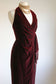 Vintage 1990s Dress - Exquisite Sculpted Wine Red Velvet Designer Cocktail Party Sarong Halter Dress Size S to M