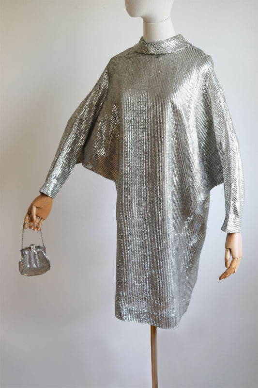 Vintage 1960s Silver Tinsel Lurex Dress - Glittering Avant-Garde Designer Midcentury Modern Cocktail Party Dress Size S (Potentially to L)