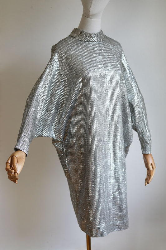 Vintage 1960s Silver Tinsel Lurex Dress - Glittering Avant-Garde Designer Midcentury Modern Cocktail Party Dress Size S (Potentially to L)