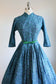 Vintage 1950s Party Dress - SCULPTED Princess Dress w Atomic Collar + Wicked Grass Print Size S