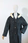 Vintage 1950s to 1960s Hooded Car Coat - TEAL MOHAIR Wool Austrian Folk Cozy Warm Winter Jacket w Furry Hood Size L to XL