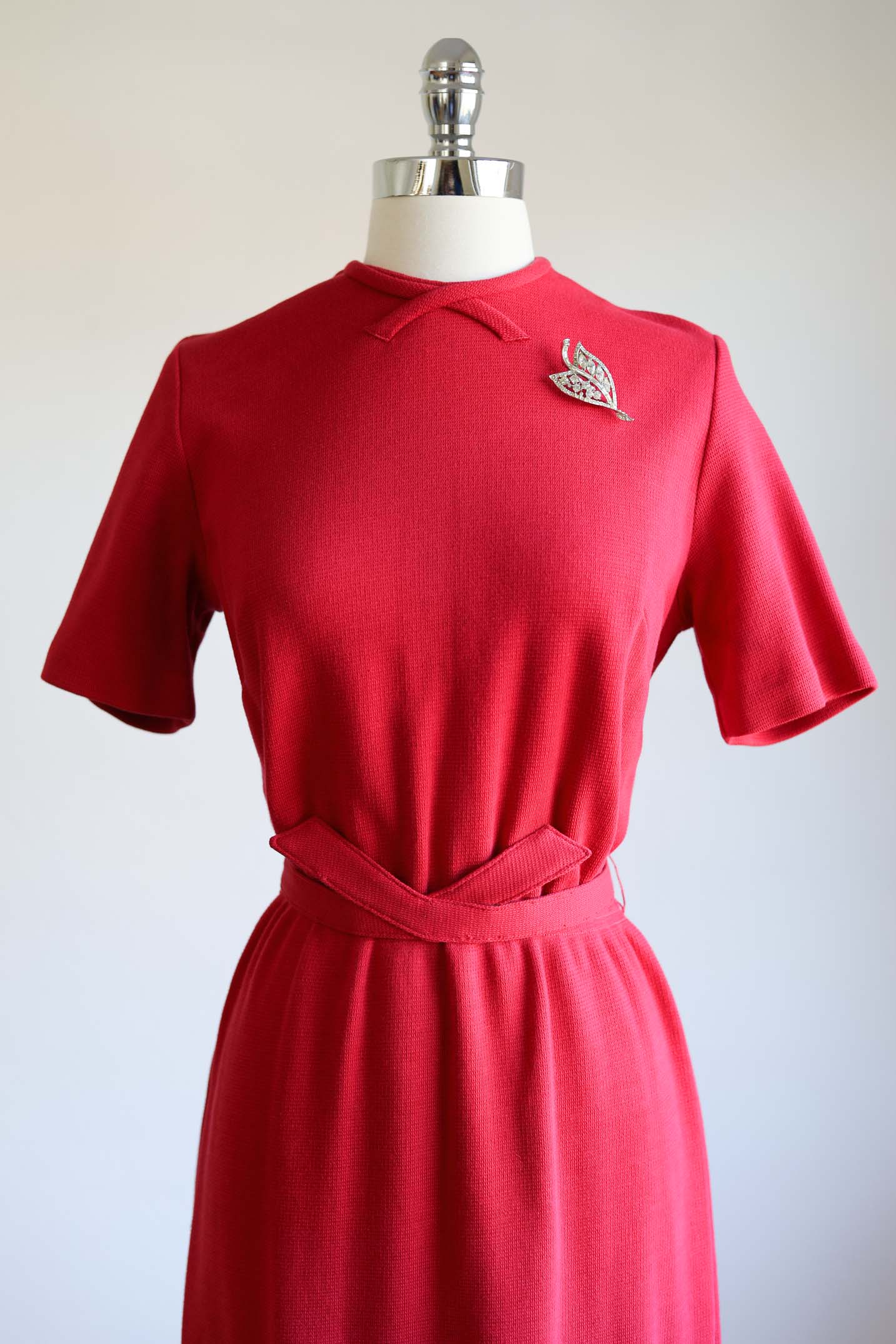 Vintage Early 1960s Red Knitwear Dress - Documented 1965 Perfectly Sculpted Cotton Knit Dress w Amazing Belt Size S to L Range