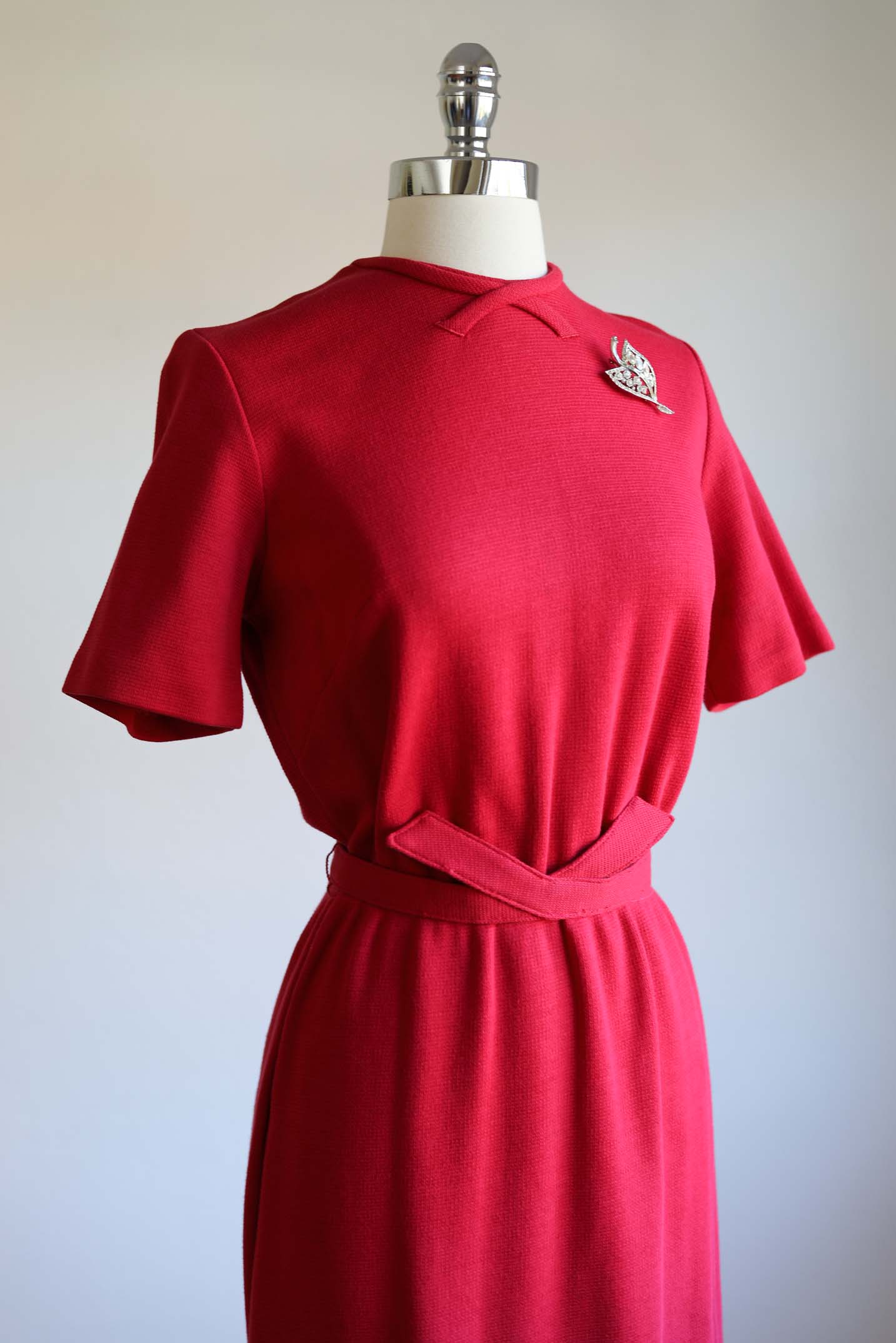 Vintage Early 1960s Red Knitwear Dress - Documented 1965 Perfectly Sculpted Cotton Knit Dress w Amazing Belt Size S to L Range