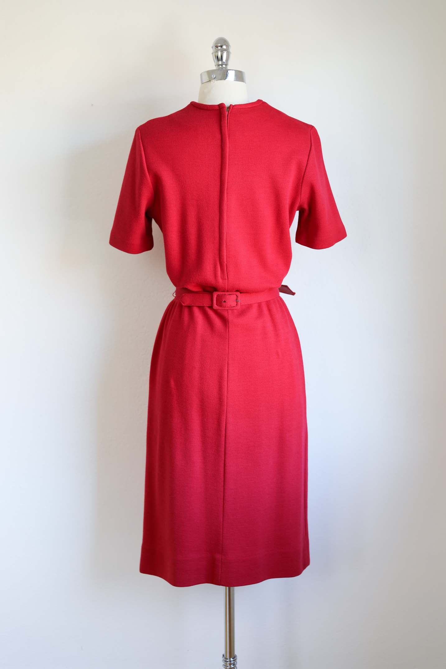 Vintage Early 1960s Red Knitwear Dress - Documented 1965 Perfectly Sculpted Cotton Knit Dress w Amazing Belt Size S to L Range