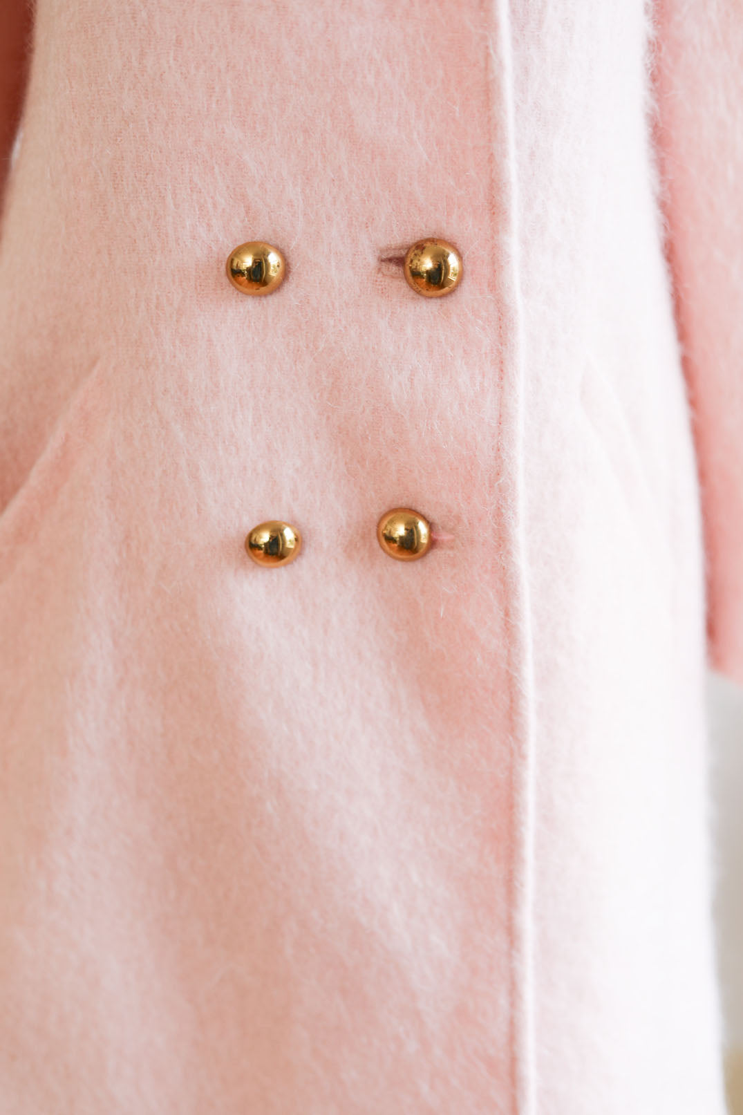 Vintage 1980s Princess Coat - Spectacular + Rare Pastel Pink Designer Mohair Coat w Brass Buttons Size M to L
