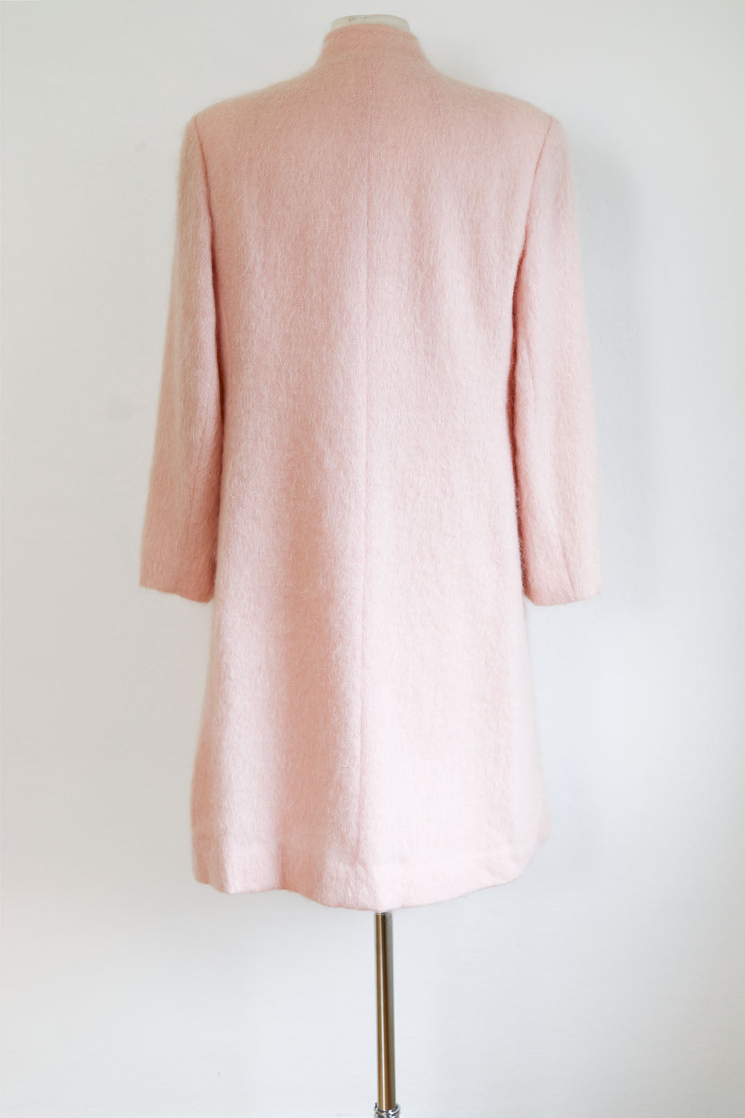 Vintage 1980s Princess Coat - Spectacular + Rare Pastel Pink Designer Mohair Coat w Brass Buttons Size M to L