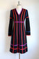 Vintage 1960s to 1970s Black Jersey Knitwear Dress - KILLER Designer w Electric Rainbow Stripes Coat Dress Size M to L