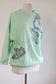 Vintage 1980s Novelty Fox Sweatshirt - Mint Green Cozy Jersey Top w Hand-Painted Fox "Stole" Size S to L