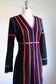 Vintage 1960s to 1970s Black Jersey Knitwear Dress - KILLER Designer w Electric Rainbow Stripes Coat Dress Size M to L