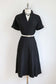 Vintage 1940s Dress - VOLUP! Darling Black Shirtdress w Teensy Polka Dots Size L - XL