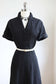 Vintage 1940s Dress - VOLUP! Darling Black Shirtdress w Teensy Polka Dots Size L - XL