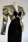 Vintage 1980s Dress - Climax! Designer Avant Garde Metallic Gold Lame Tuxedo Cocktail Dress w Open Back Size S to M