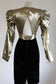 Vintage 1980s Dress - Climax! Designer Avant Garde Metallic Gold Lame Tuxedo Cocktail Dress w Open Back Size S to M