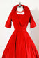 Vintage 1950s RED VELVET Dress - FEISTY Scarlet Velveteen Custom-Made Party Dress Size S - M