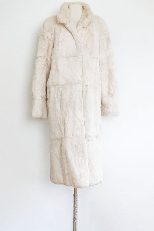 Vintage 1970s - 1980s Snowy Ivory Fur Coat - Full-Length Rabbit Designer Coat Apres-Ski Size M
