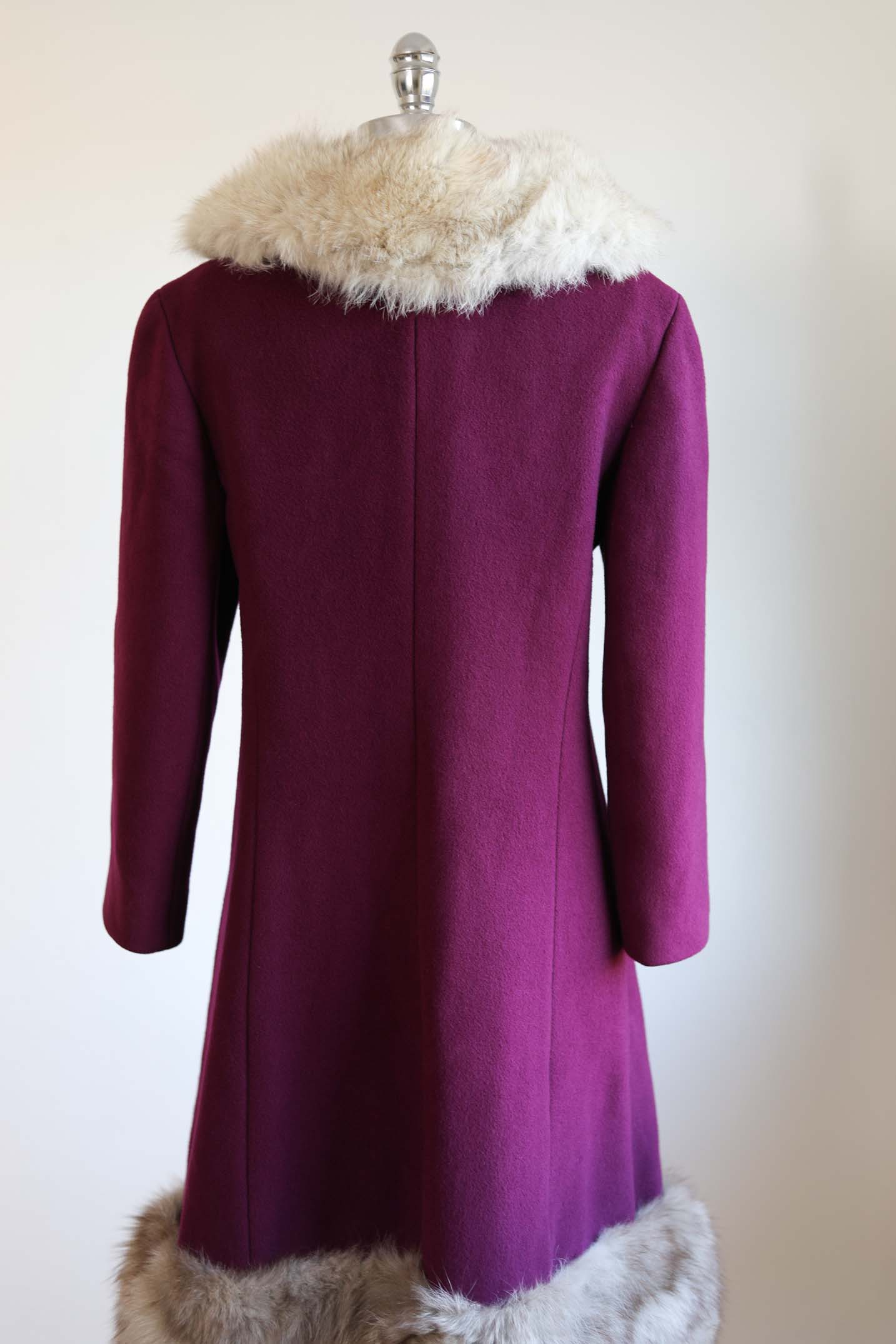 Vintage 1960s PLUM Princess Coat - RARE Arctic Fox Fur + Wool Sculpted Coat w Pockets Size M