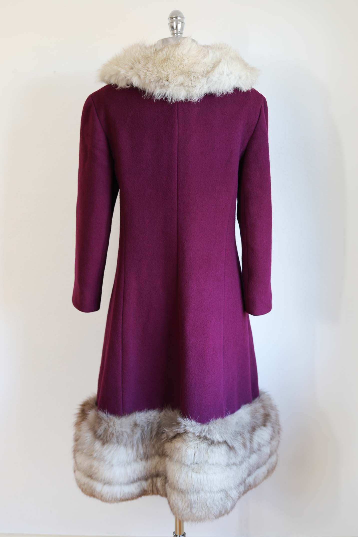 Vintage 1960s PLUM Princess Coat - RARE Arctic Fox Fur + Wool Sculpted Coat w Pockets Size M