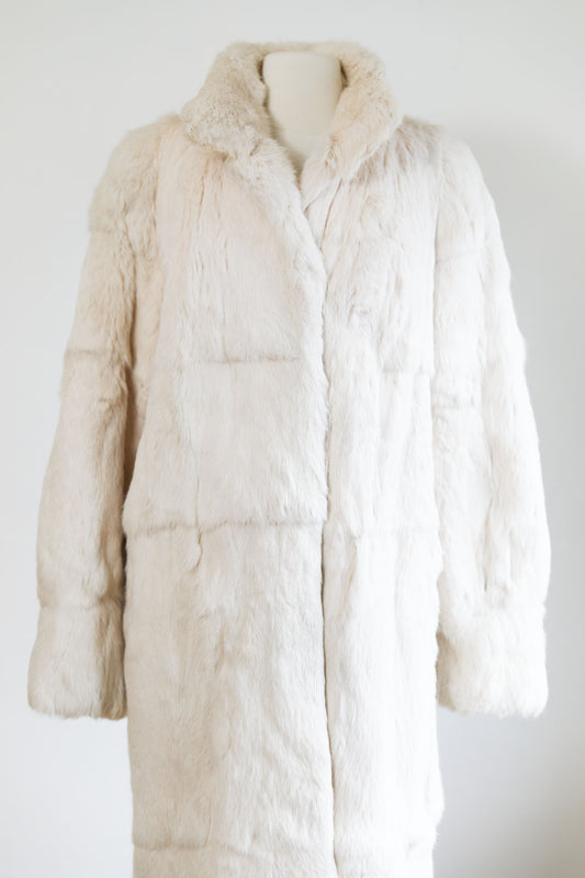 Vintage 1970s - 1980s Snowy Ivory Fur Coat - Full-Length Rabbit Designer Coat Apres-Ski Size M
